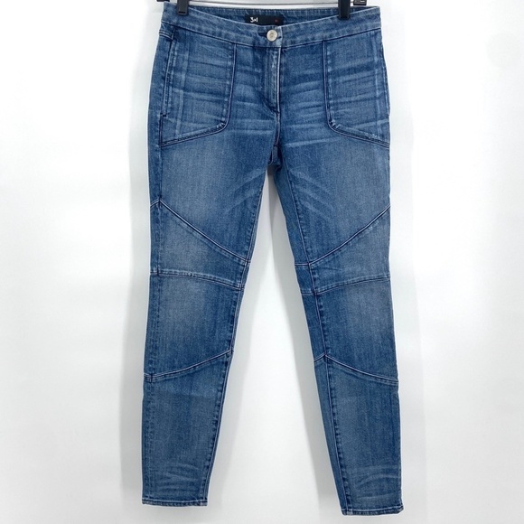 3x1 Women's Mid Rise Moto Medium Wash Denim Skinny Jeans Size 27 - Picture 2 of 8